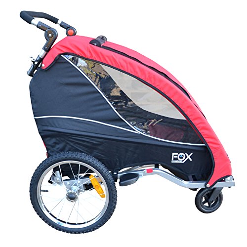 Papilioshop Fox - Remolque con carrito de bicicleta para el transporte de 1 niño (incluye rueda delantera giratoria, plegable), rojo