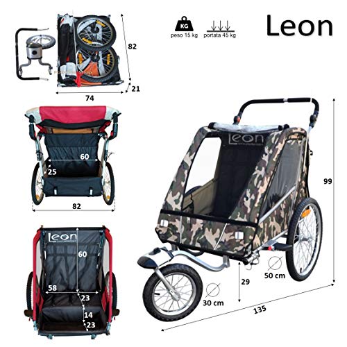 PAPILIOSHOP LEON Remorque à vélo poussette chariot pour 1 ou 2 entants