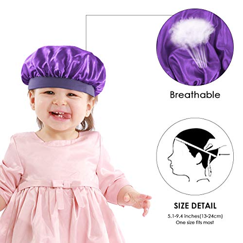 Petyoung Paquete de 3 Gorro de Satén para Niños Gorro de Dormir Nocturno Banda Ancha Elástica Gorro de Dormir para Niños Niños Pequeños Bebé Cabello Natural Rizado