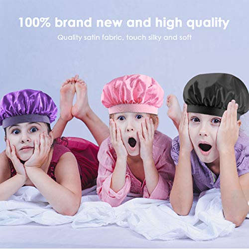 Petyoung Paquete de 3 Gorro de Satén para Niños Gorro de Dormir Nocturno Banda Ancha Elástica Gorro de Dormir para Niños Niños Pequeños Bebé Cabello Natural Rizado