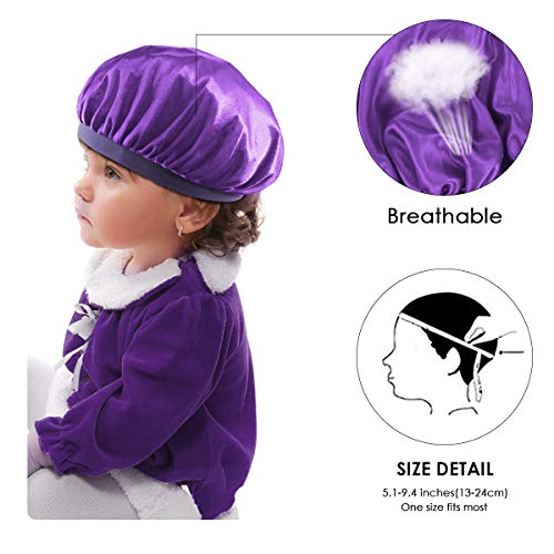 Petyoung Paquete de 3 Gorro de Satén para Niños Gorro de Dormir Nocturno Banda Ancha Elástica Gorro de Dormir para Niños Niños Pequeños Bebé Cabello Natural Rizado