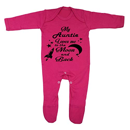 Pijama para bebé con texto en inglés "My Auntie Loves Me to The Moon and Back" fabricado en el Reino Unido con 100% algodón peinado fino