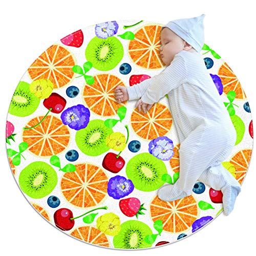 PLOKIJ - Manta de juegos para bebé, diseño de naranjas y kiwi con flores sobre fondo blanco, Multi02, 80x80cm/31.5x31.5IN