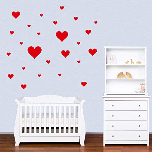 PREMYO 25 Corazones Pegatinas Pared Infantil - Vinilos Decorativos Habitación Bebé Niña - Fácil de Poner Rojo