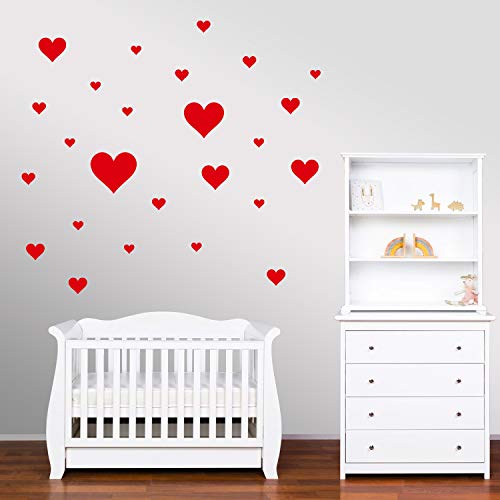 PREMYO 25 Corazones Pegatinas Pared Infantil - Vinilos Decorativos Habitación Bebé Niña - Fácil de Poner Rojo