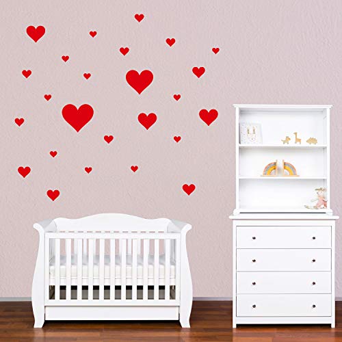 PREMYO 25 Corazones Pegatinas Pared Infantil - Vinilos Decorativos Habitación Bebé Niña - Fácil de Poner Rojo