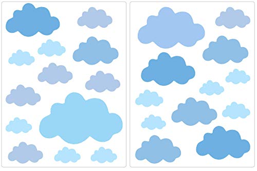 PREMYO 25 Nubes Pegatinas Pared Infantil - Vinilos Decorativos Habitación Bebé Niños - Fácil de Poner Azul Pastel