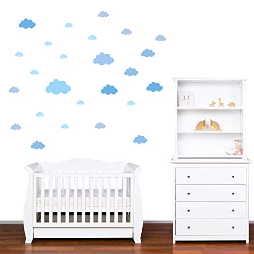 PREMYO 25 Nubes Pegatinas Pared Infantil - Vinilos Decorativos Habitación Bebé Niños - Fácil de Poner Azul Pastel