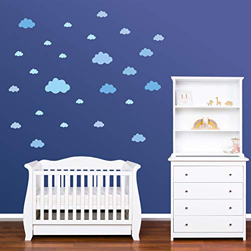 PREMYO 25 Nubes Pegatinas Pared Infantil - Vinilos Decorativos Habitación Bebé Niños - Fácil de Poner Azul Pastel