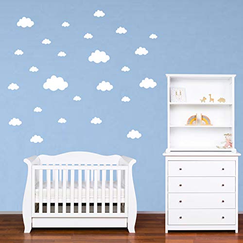 PREMYO 25 Nubes Pegatinas Pared Infantil - Vinilos Decorativos Habitación Bebé Niños - Fácil de Poner Blanco