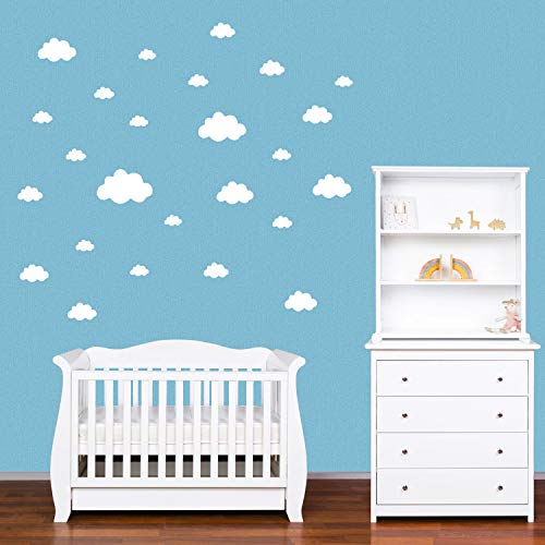 PREMYO 25 Nubes Pegatinas Pared Infantil - Vinilos Decorativos Habitación Bebé Niños - Fácil de Poner Blanco