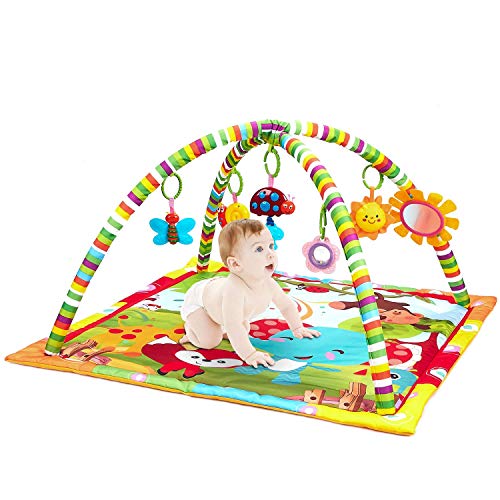 Recién nacido Bebé Playmat, Actividad musical Gimnasio, Peluche, Animales divertidos, Música, Texturas, Sonajero, Mordedor, Espejo, para bebés Niños pequeños Patada de recién nacido