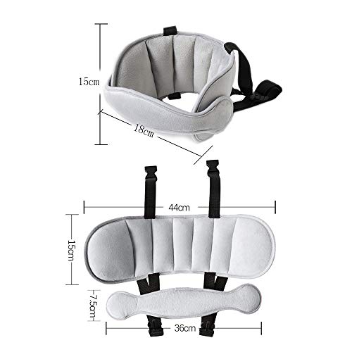 Reposacabezas Coche Niño, ZoneYan Soporte para la Cabeza del Asiento de Coche para Bebé, Sujeta Cabezas Coche para Niños, Asiento Ajustable para Niños Asiento para la Cabeza, Alivio del Cuello, Gris