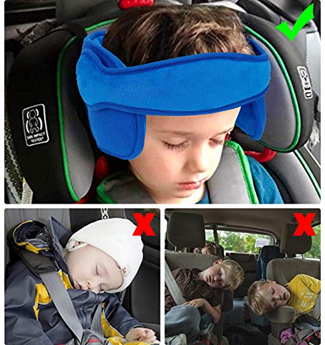 Reposacabezas Soporte para la Cabeza y el Cuello del Asiento del Automóvil para Bebés, Banda Coche Alivio para el Cuello para Niños Infantil, Seguridad Cinturón de Sujeción Correa, Azul