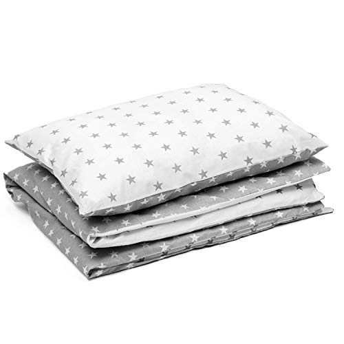 ropa de cama infantil - sabanas chichonera y edredon cuna colcha infantil Juego de funda nórdica + funda de almohada, 2 piezas - 90x120, Blanco gris