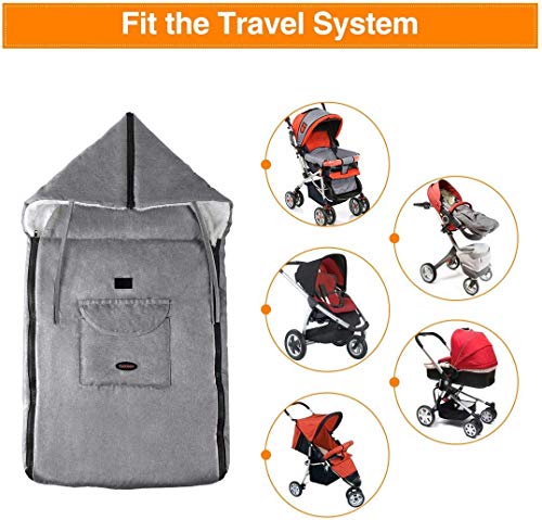 Saco de Dormir Para Bebé Funda,Saco de invierno Universal para Cochecito y Silla de Paseo con protección antideslizante, Impermeable a Prueba de Viento a Prueba de Frío Desmontable (Gris)