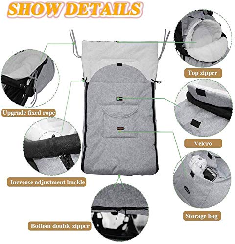 Saco de Dormir Para Bebé Funda,Saco de invierno Universal para Cochecito y Silla de Paseo con protección antideslizante, Impermeable a Prueba de Viento a Prueba de Frío Desmontable (Gris)