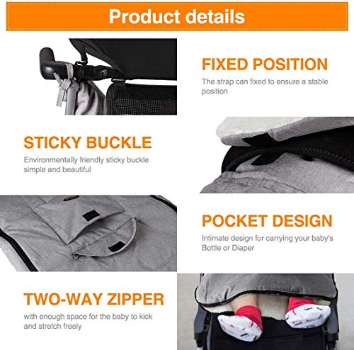 Saco de Dormir Para Bebé Funda,Saco de invierno Universal para Cochecito y Silla de Paseo con protección antideslizante, Impermeable a Prueba de Viento a Prueba de Frío Desmontable (Gris)