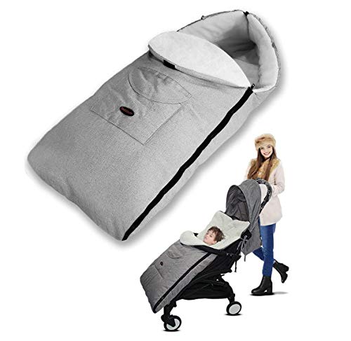 Saco de Dormir Para Bebé Funda,Saco de invierno Universal para Cochecito y Silla de Paseo con protección antideslizante, Impermeable a Prueba de Viento a Prueba de Frío Desmontable (Gris)