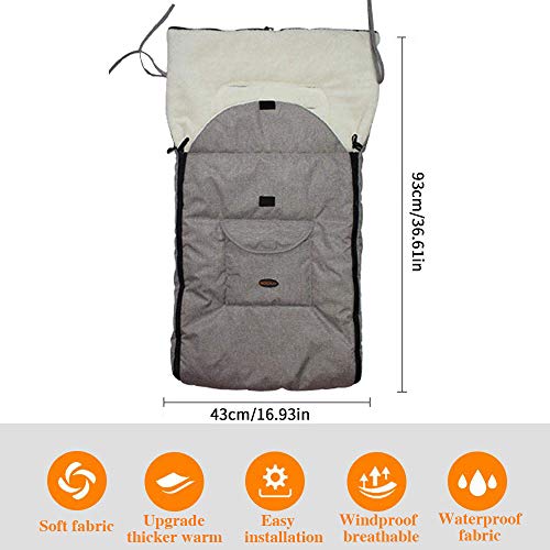 Sacos Para Sillas de Paseo, cubrepiernas para Bebé, Saco de dormir para bebé, con terciopelo Engrosado Impermeable A Prueba Viento desmontable, Apto para bebés mayores de 12 meses（Gris）