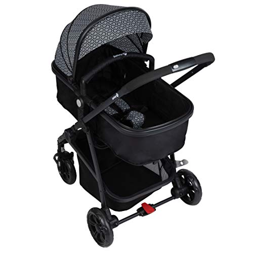 Safety 1st Hello Trio Set Carrito de bebé 3 en 1, Silla de Paseo Convertible en Capazo + Portabebé 0+, Cochecito reversible, reclinable y plegable compacto, burbuja de lluvia y cubrepié, Geometric