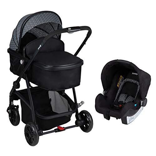 Safety 1st Hello Trio Set Carrito de bebé 3 en 1, Silla de Paseo Convertible en Capazo + Portabebé 0+, Cochecito reversible, reclinable y plegable compacto, burbuja de lluvia y cubrepié, Geometric