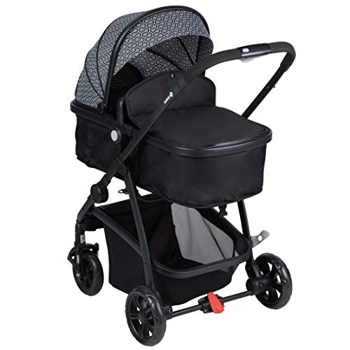 Safety 1st Hello Trio Set Carrito de bebé 3 en 1, Silla de Paseo Convertible en Capazo + Portabebé 0+, Cochecito reversible, reclinable y plegable compacto, burbuja de lluvia y cubrepié, Geometric