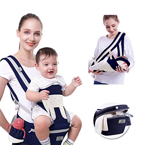 SaponinTree Mochilas Portabebés Ergonómica para Recien Nacido, Portabebe Ergonómico con Asiento de Cadera Desmontable, Puro algodón Ligero y Transpirable, para Recién Nacidos y Niños Pequeños