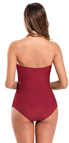 SHEKINI Mujer Traje de Baño de Mujer Embarazada Bañadores Traje de Baño Cross-Fold Swimsuit Traje de Baño de Talla Grande para Mujer (L, Vino Tinto)