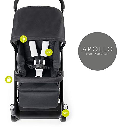 Silla deportiva Hauck Apollo con cubrepies, giratorio, hasta 25 kg, reflectores, manillar ajustable en altura, plegado compacto, compatible con capazo y grupo 0+ para bebés - negro