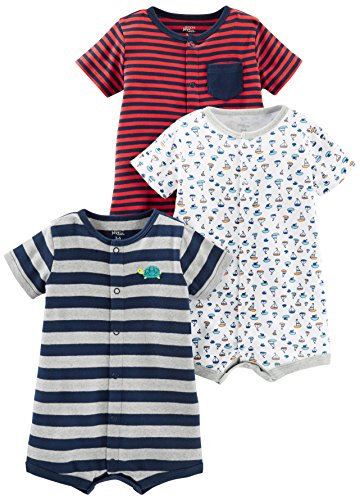 Simple Joys by Carter's - Pelele de bebé (3 unidades) ,Red Stripe/White Sailboats/Navy Stripe ,18 Meses