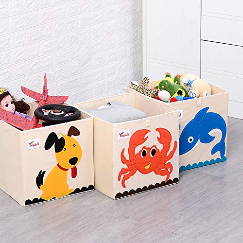 SITAKE Conjunto de 2 Caja de Almacenamiento para Niños - Caja de Juguetes y Almacenamiento - Caja y Armario Organizador para niños (33 x 33 x 33 cm, Perro y Loro)