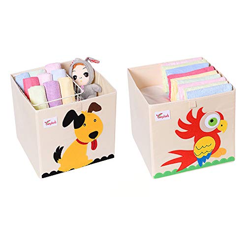 SITAKE Conjunto de 2 Caja de Almacenamiento para Niños - Caja de Juguetes y Almacenamiento - Caja y Armario Organizador para niños (33 x 33 x 33 cm, Perro y Loro)