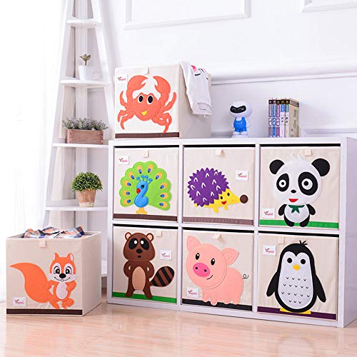 SITAKE Conjunto de 2 Caja de Almacenamiento para Niños - Caja de Juguetes y Almacenamiento - Caja y Armario Organizador para niños (33 x 33 x 33 cm, Perro y Loro)