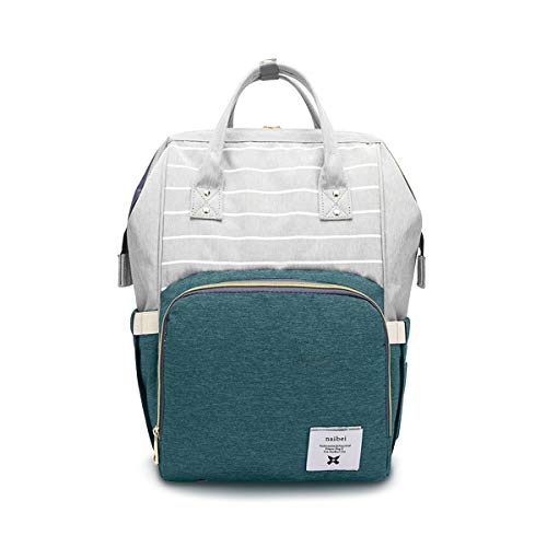 SONARIN Raya Multifunción Mochilas para Pañales,Bolsa de pañales,Organizador de Mochila de Viaje Con Bolsas Con Aislamiento de Botella,Impermeable,Gran Capacidad,Elegante,Ideal Regalo(Verde)