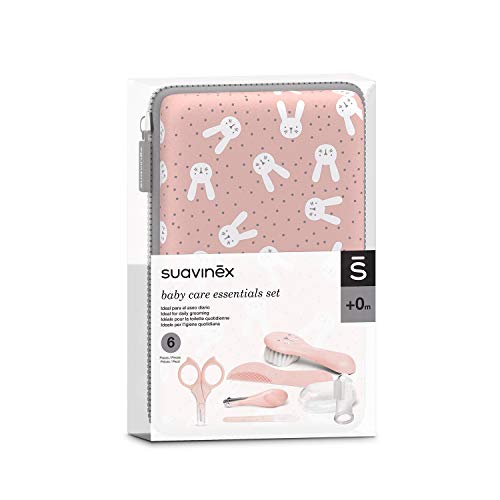 Suavinex, Neceser Set Manicura para Bebés +0M con Cepillo, Peine, Cepillo Dental, Tijeritas, Lima, Cortaúñas, Color Rosa