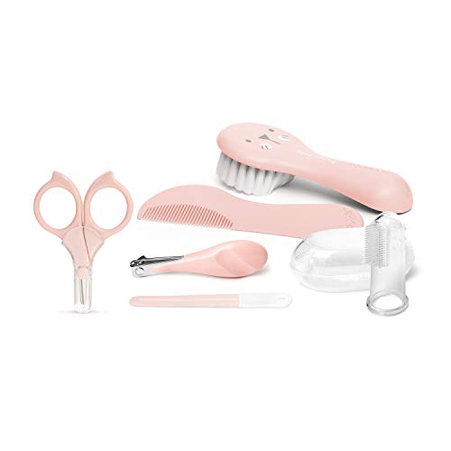 Suavinex, Neceser Set Manicura para Bebés +0M con Cepillo, Peine, Cepillo Dental, Tijeritas, Lima, Cortaúñas, Color Rosa