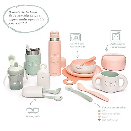 Suavinex - Set Platos Combinables Para Comer Fuera de Casa Capacidad 2 Comidas Apto Para Microondas y Lavavajillas Para Bebés +4 Meses, Color Gris