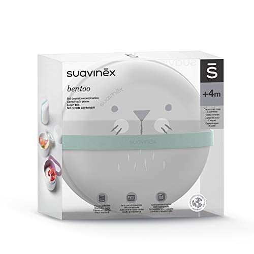 Suavinex - Set Platos Combinables Para Comer Fuera de Casa Capacidad 2 Comidas Apto Para Microondas y Lavavajillas Para Bebés +4 Meses, Color Gris