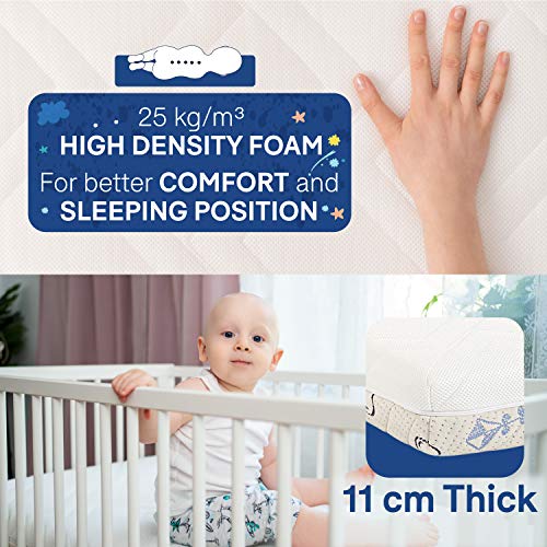 Sweety Fox - Colchon cuna 140x70 - Para Cama Infantil y cunas de bebe - Dos lados Verano e Invierno - Comodidad, Frescor y Mantiene Caliente -11cm de Grosor y densidad de 25kg/m3