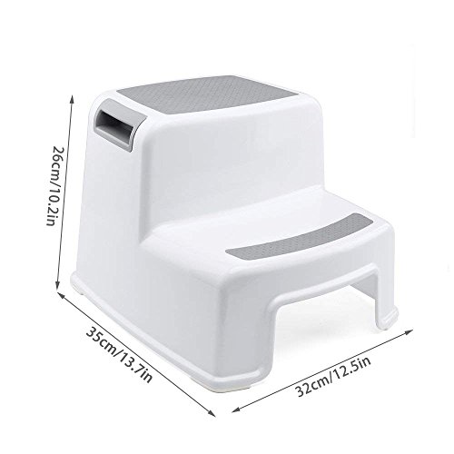 Taburete de dos pasos para niños, taburete de bebé 2, taburete para niños pequeños, asiento de entrenamiento para inodoro antideslizante, orinal de plástico para niños en la cama, baño, blanco y gris