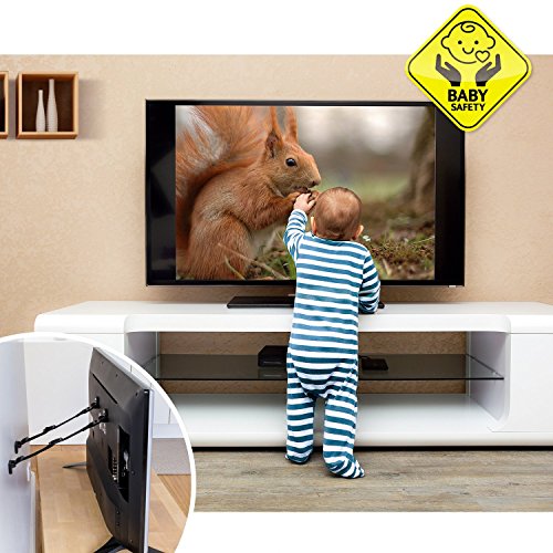 Tatkraft Protect Correa de Seguridad TV/Correa de Nylon Universal/Abrazadera para Muebles de Seguridad para Niños 4 Pack, 2 Blancos / 2 Negros