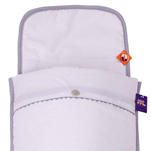 Tititnins© - Saco Capazo Verano Mountain Buggy Duet 3.0/2.5 PIQUE OLA.Blanco/Gris (Carrycot Plus) -Relleno extraible-