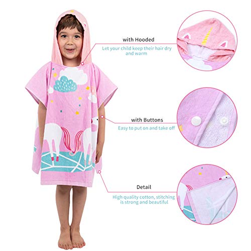 Toallas de baño con Capucha Poncho Niños 100% Algodón Toalla de Playa Toalla de baño Albornoz Nadar Motivo Cálido y Suave Para Niñas Niños Bebé (Unicornio Grande)