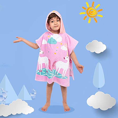 Toallas de baño con Capucha Poncho Niños 100% Algodón Toalla de Playa Toalla de baño Albornoz Nadar Motivo Cálido y Suave Para Niñas Niños Bebé (Unicornio Grande)