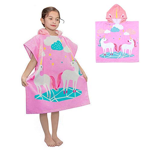 Toallas de baño con Capucha Poncho Niños 100% Algodón Toalla de Playa Toalla de baño Albornoz Nadar Motivo Cálido y Suave Para Niñas Niños Bebé (Unicornio Grande)