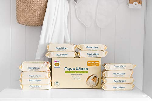 Toallitas higiénicas Aqua Wipes, (Caja de 12 paquetes (Toallitas 768 en total)), 100% biodegradable, vegana, plástica y sin parabenos, 99.6% de agua purificada