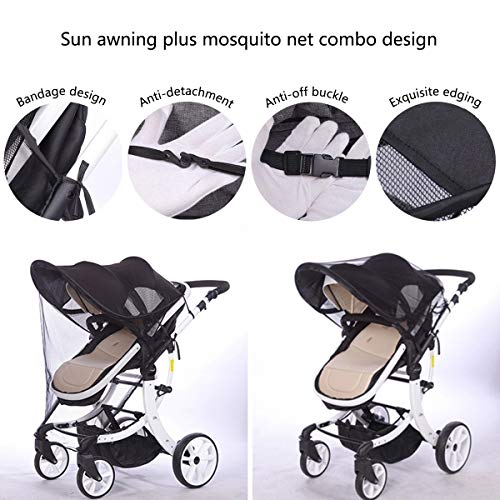 Toldo Protector Solar Universal para Cochecito de Bebé - Bebé Coche Carritos de viaje Paseo Sombrilla Parasol Protección UV 50+ con Malla Transpirable (Con mosquitera)