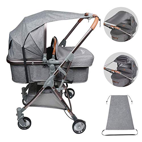 Toldo Silla De Paseo, Toldo Cochecitos, Protector Solar para Cochecitos con Protección UV 50+ y Función de Persiana Enrollable, Parasol Cochecito Ajustable, Universal y Fácil de Instalar - Gris