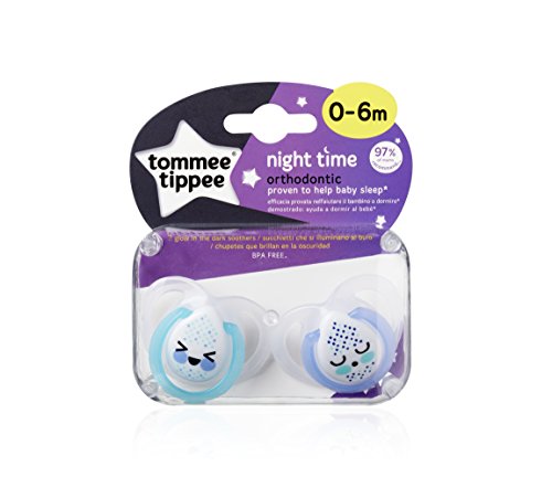 Tommee Tippee Night time - Chupetes para bebés entre 0 y 6 meses (pack de 2), modelos surtidos